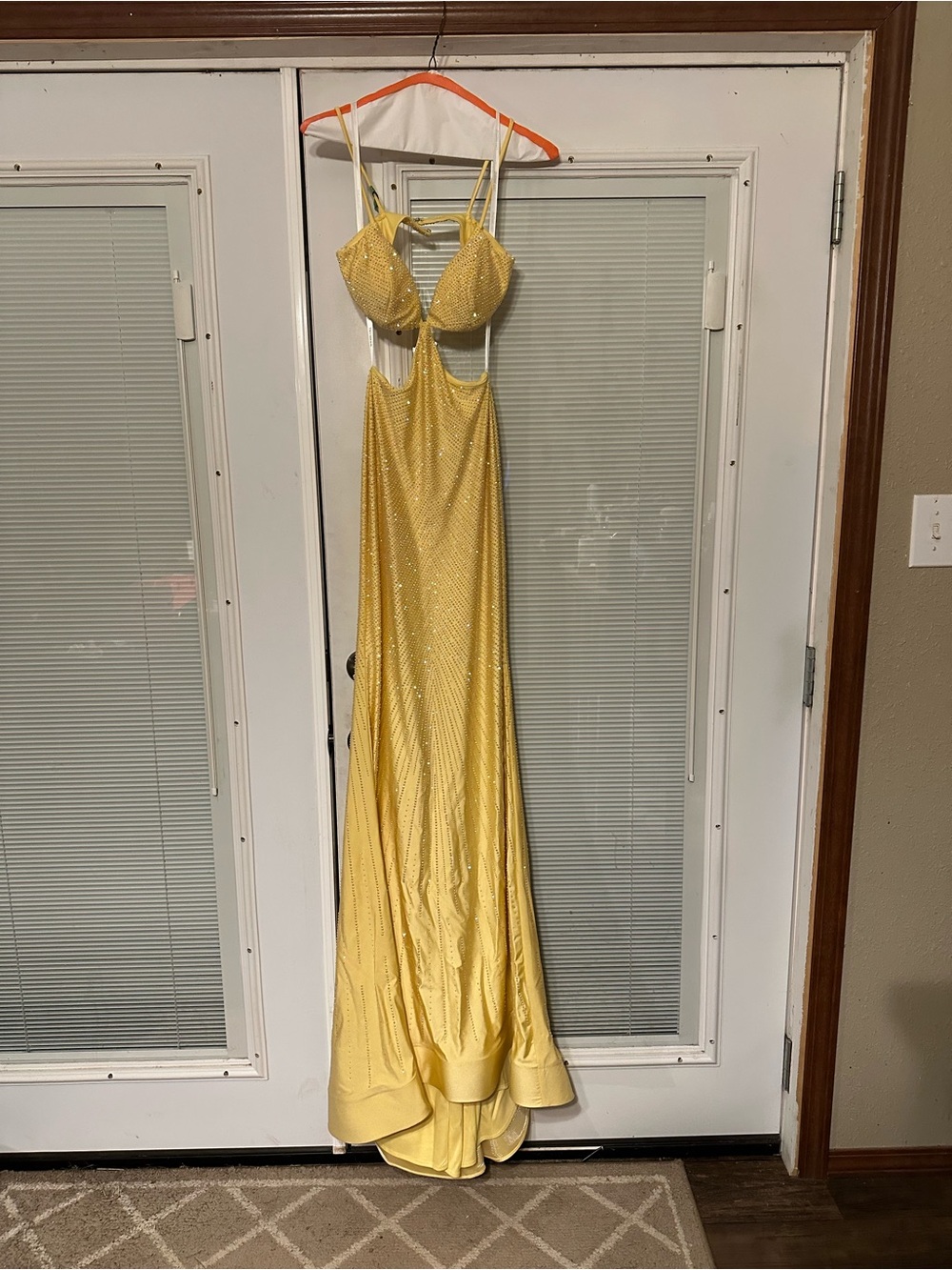 Sherri Hill Yellow Beaded Cutout Prom Gown